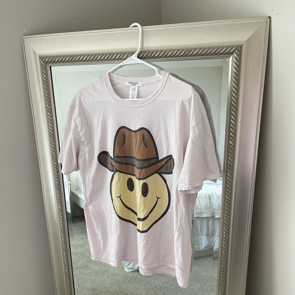 Vici Light Pink Smiley Face Cowboy Hat Graphic Tee
